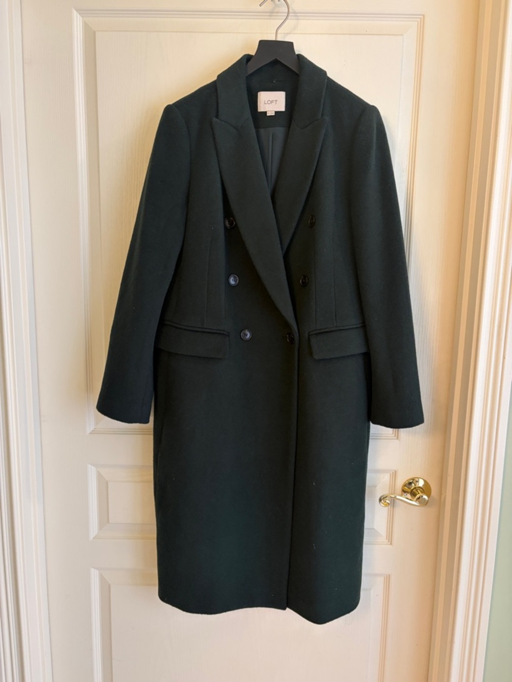 LOFT Double-Breasted Dark Green Wool Pea Coat